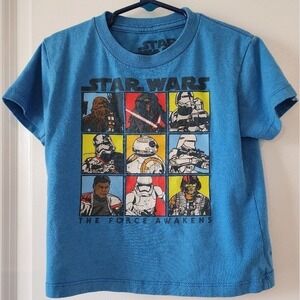 Kid sz4 Star Wars The Force Awakens Graphic T Shirt Blue Retro Disney Distressed